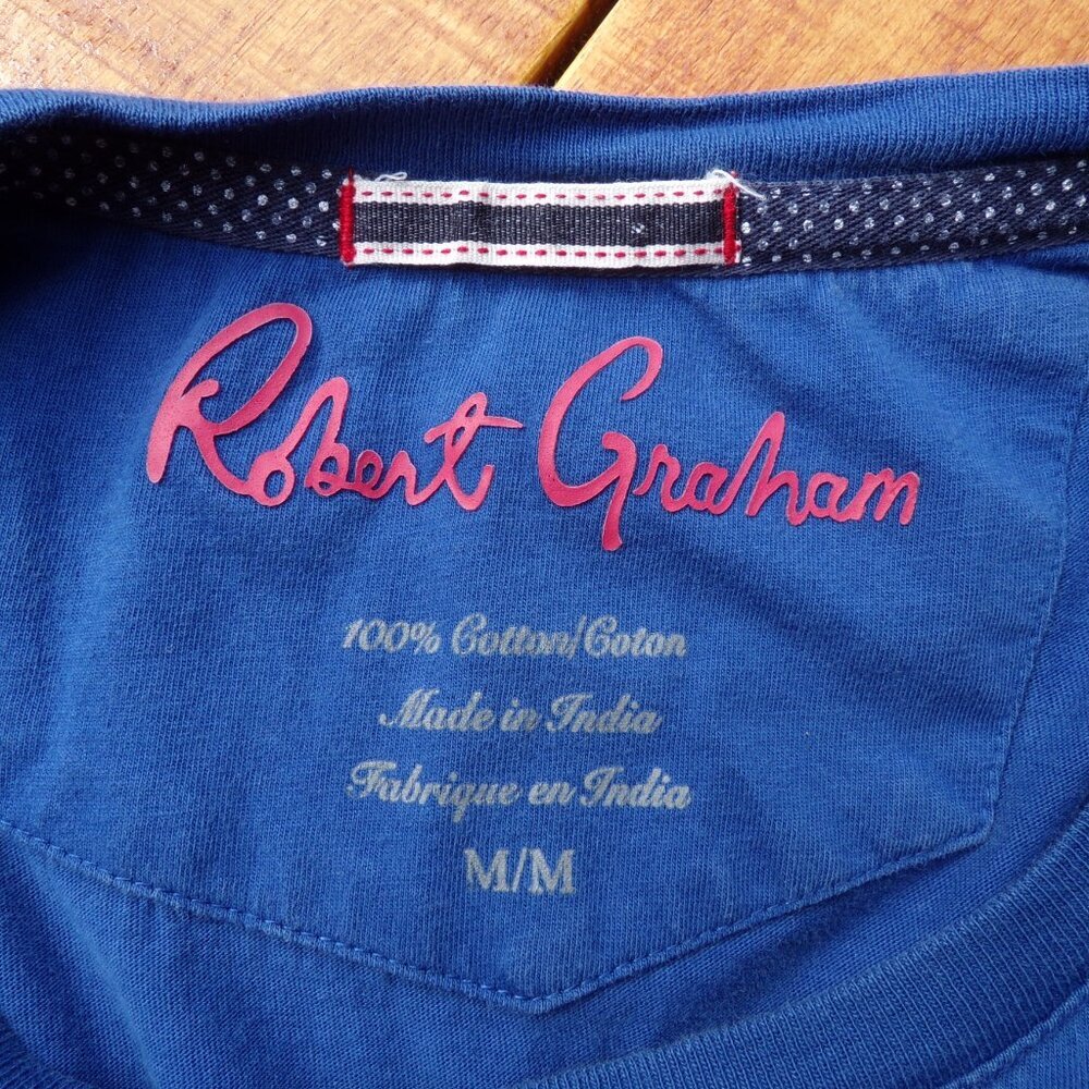 Robert Graham Men's Auto Racing Checkered Flag Blue Graphic T-Shirt Size Medium - Picture 5 of 5